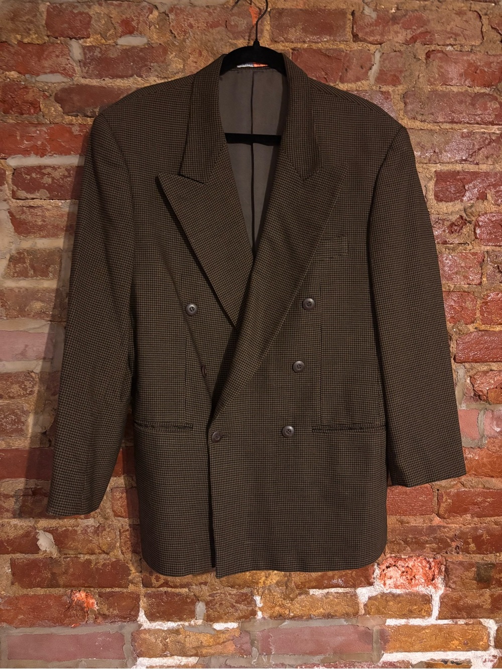 Vintage Double-Breasted Brown Herringbone Blazer